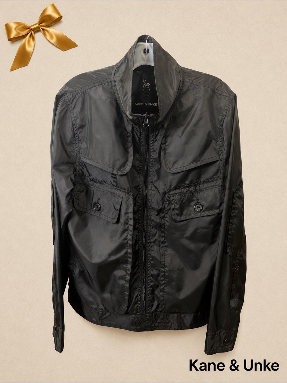 Kane & Unke Men's Windbreaker Jacket Black Size Medium